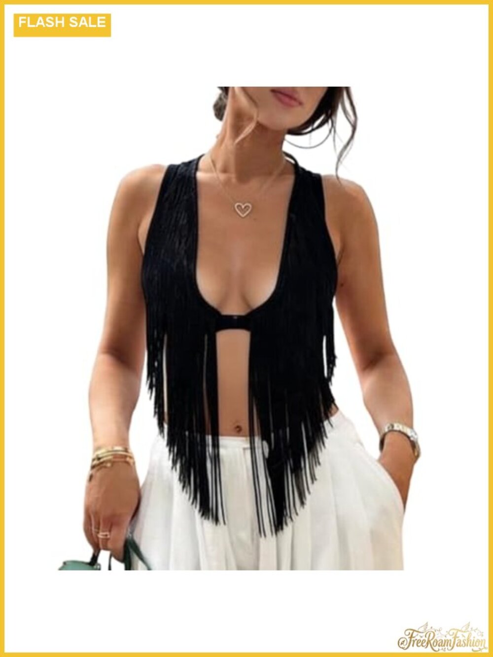 Suede Feel Fringe Vest Studded Western Cowgirl 70s Hippie Tassel